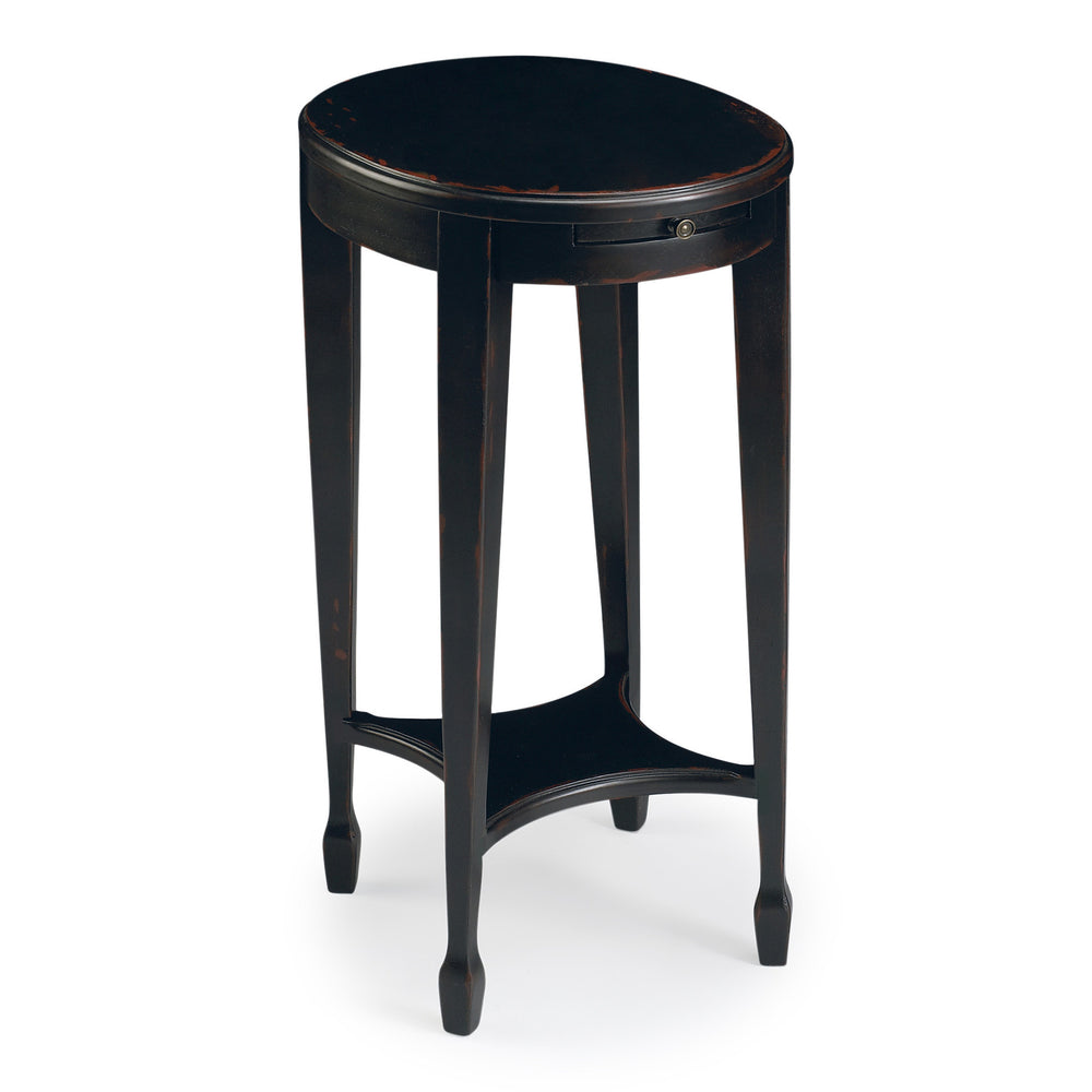26" Rustic Black Manufactured Wood Oval End Table With Shelf - Homeroots - Flyclothing LLC