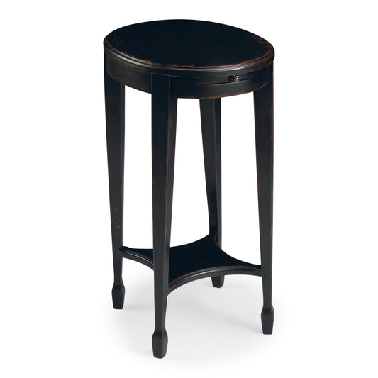 26" Rustic Black Manufactured Wood Oval End Table With Shelf - Homeroots