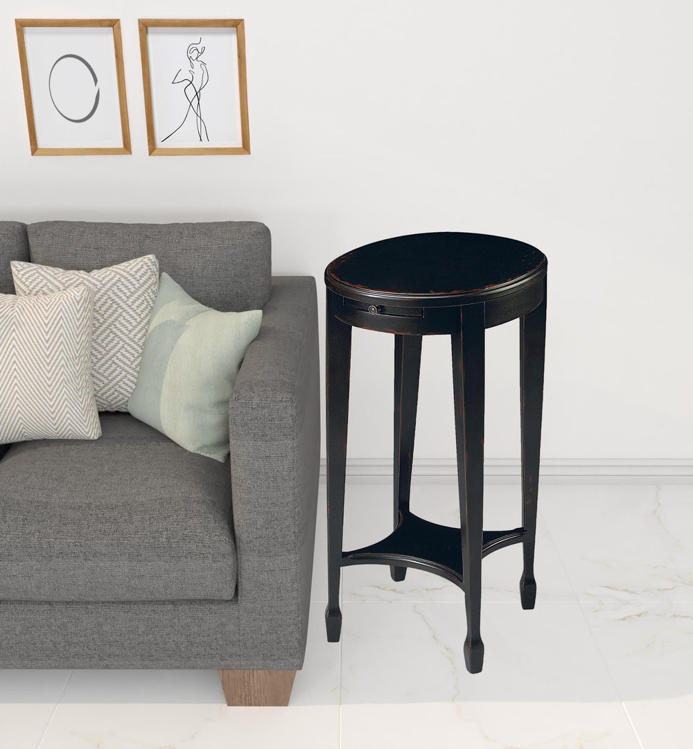 26" Rustic Black Manufactured Wood Oval End Table With Shelf - Homeroots - Flyclothing LLC