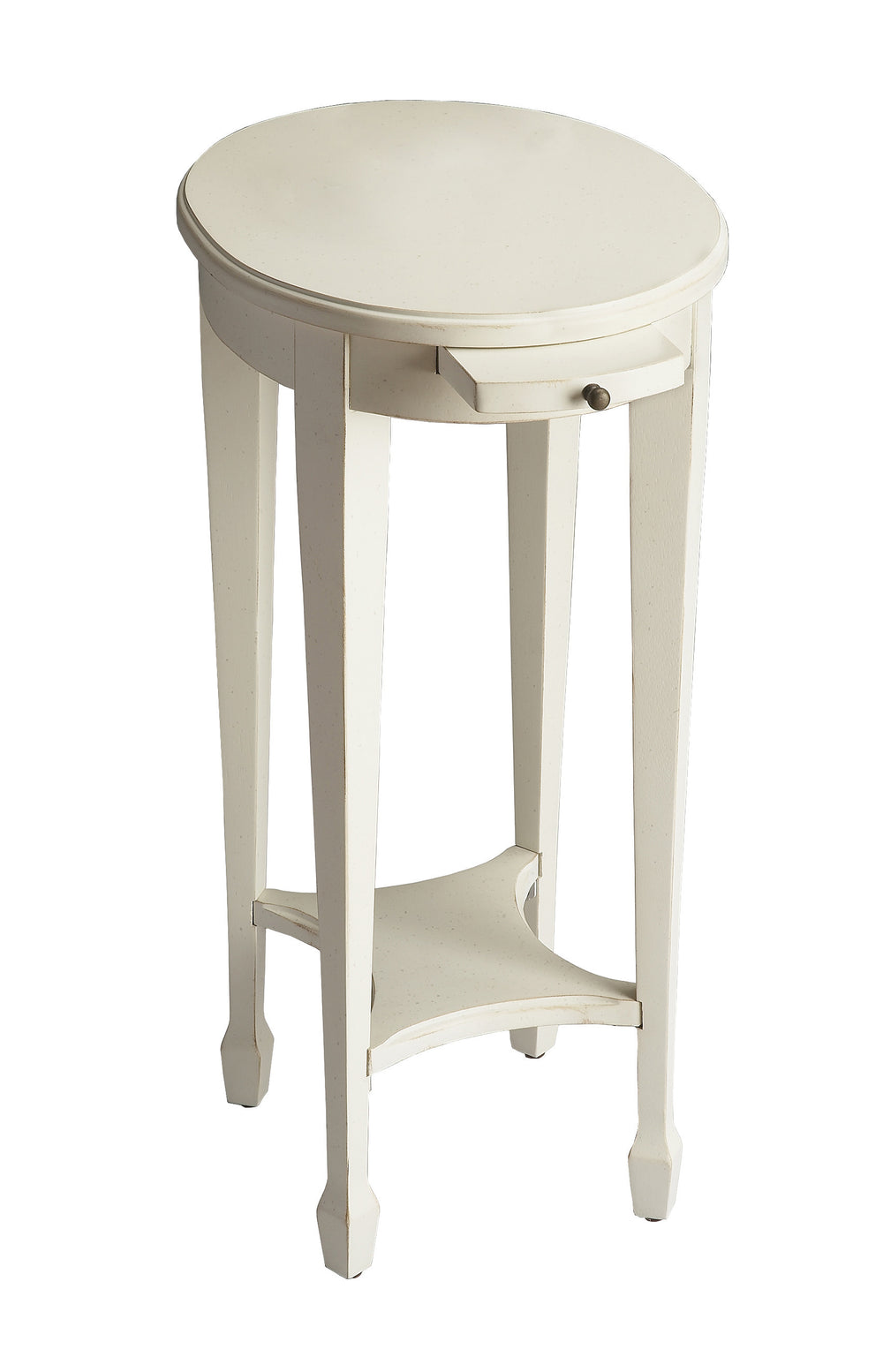 26" White Oval End Table With Shelf - Homeroots