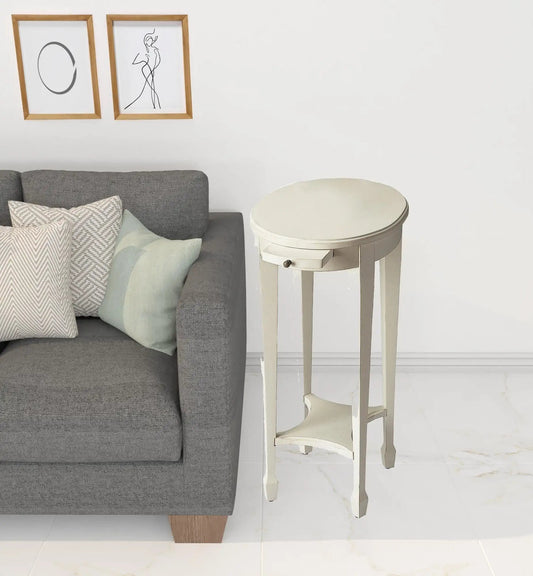26" White Oval End Table With Shelf - Homeroots