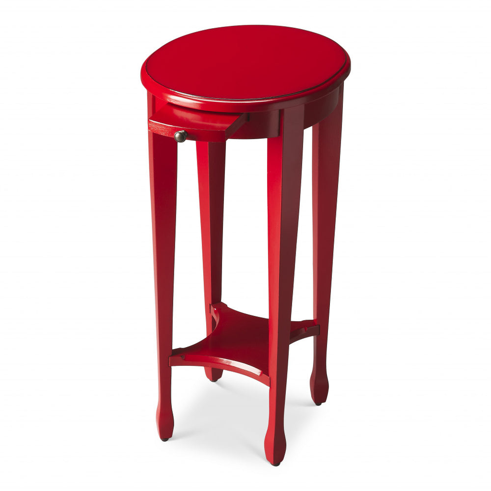 26" Red Manufactured Wood Oval End Table With Shelf - Homeroots
