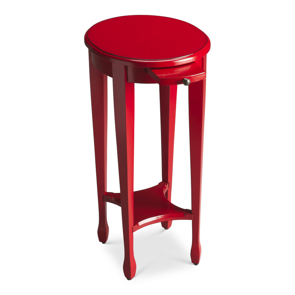 26" Red Manufactured Wood Oval End Table With Shelf - Homeroots - Flyclothing LLC