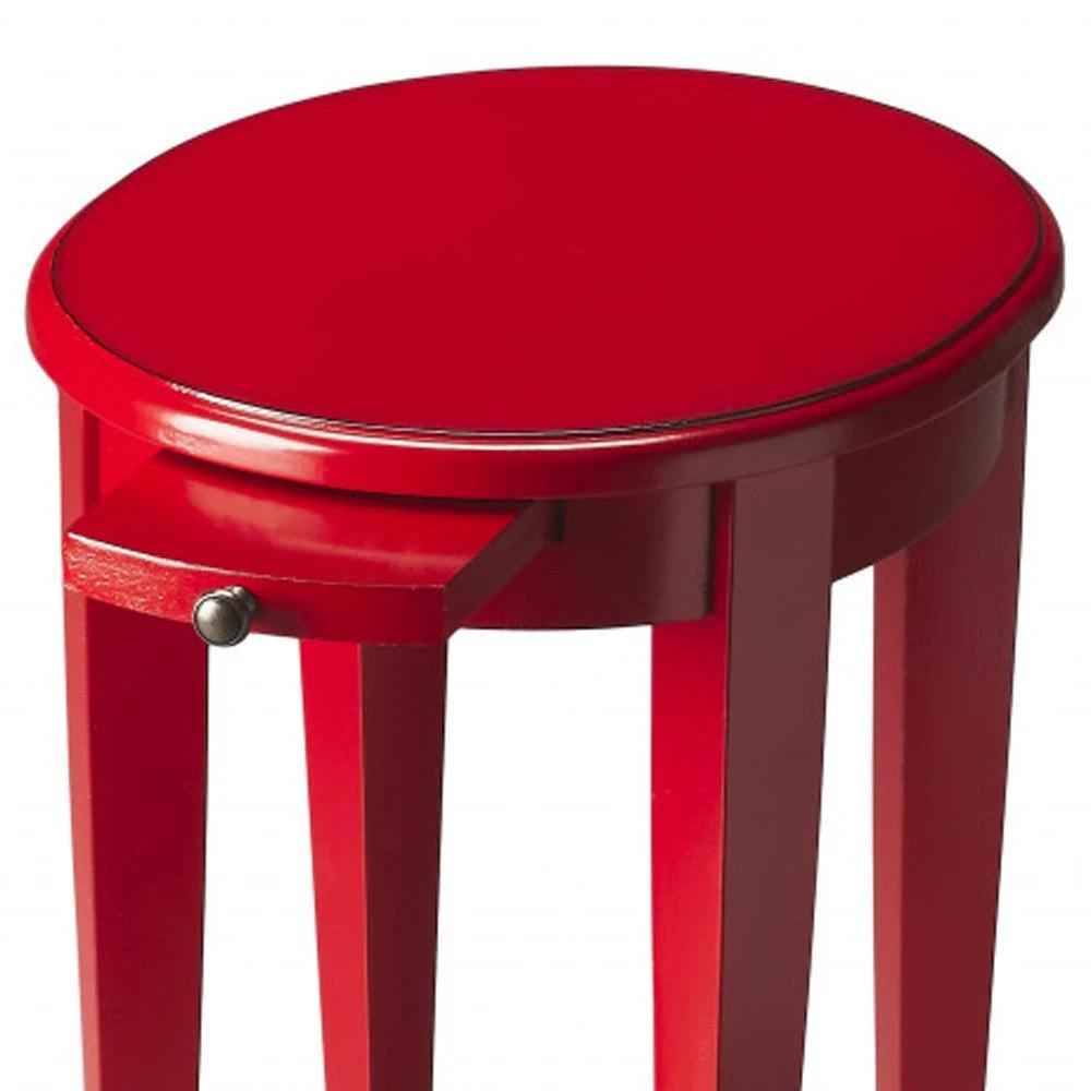 26" Red Manufactured Wood Oval End Table With Shelf - Homeroots - Flyclothing LLC
