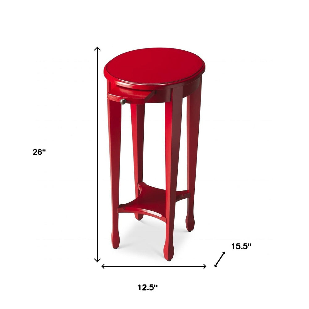 26" Red Manufactured Wood Oval End Table With Shelf - Homeroots - Flyclothing LLC