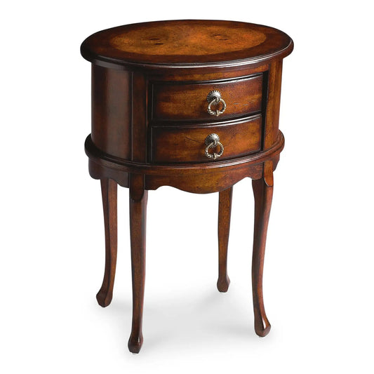 26" Dark Brown And Cherry Manufactured Wood Oval End Table With Two Drawers - Homeroots