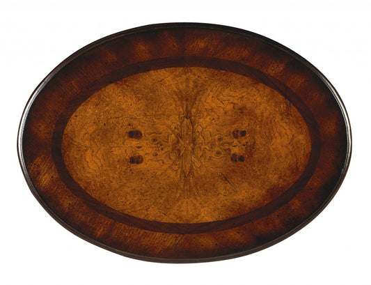 26" Dark Brown And Cherry Manufactured Wood Oval End Table With Two Drawers - Homeroots