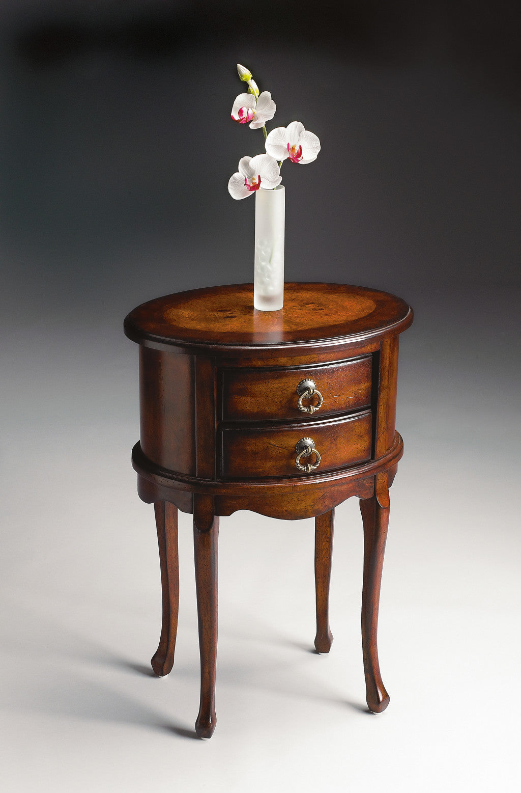 26" Dark Brown And Cherry Manufactured Wood Oval End Table With Two Drawers - Homeroots - Flyclothing LLC