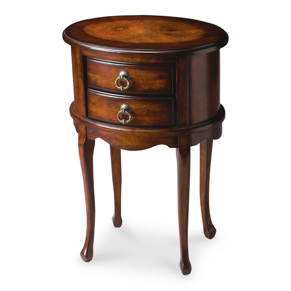 26" Dark Brown And Cherry Manufactured Wood Oval End Table With Two Drawers - Homeroots - Flyclothing LLC