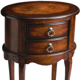 26" Dark Brown And Cherry Manufactured Wood Oval End Table With Two Drawers - Homeroots - Flyclothing LLC