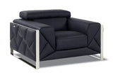 48" Black And Silver Italian Leather Club Chair - Homeroots - Flyclothing LLC