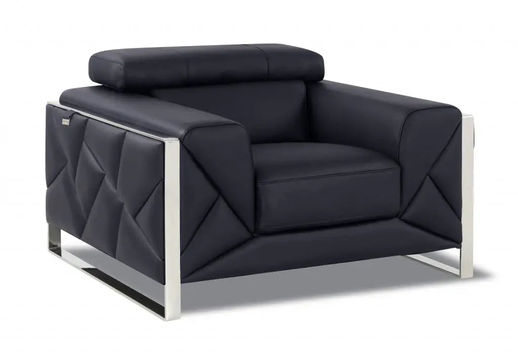 48" Black And Silver Italian Leather Club Chair - Homeroots - Flyclothing LLC