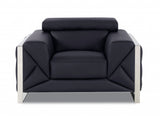 48" Black And Silver Italian Leather Club Chair - Homeroots - Flyclothing LLC