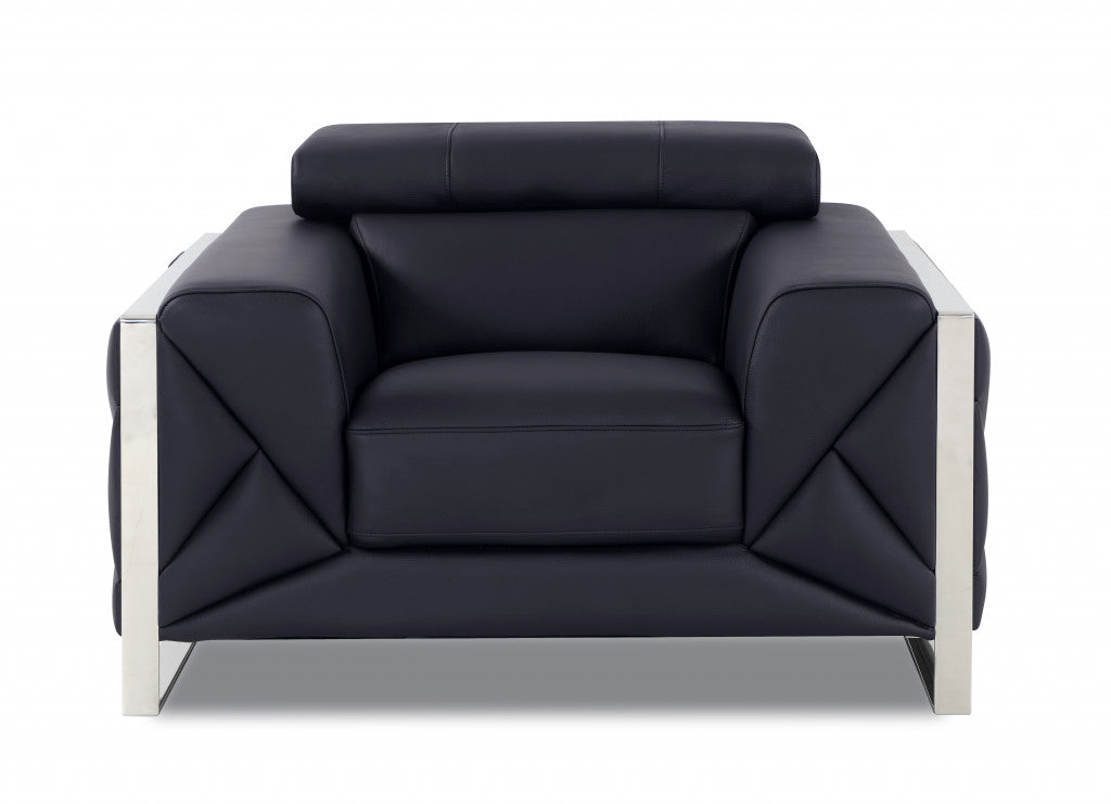 48" Black And Silver Italian Leather Club Chair - Homeroots - Flyclothing LLC