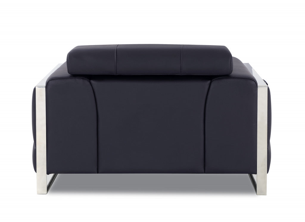 48" Black And Silver Italian Leather Club Chair - Homeroots - Flyclothing LLC