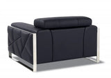 48" Black And Silver Italian Leather Club Chair - Homeroots - Flyclothing LLC