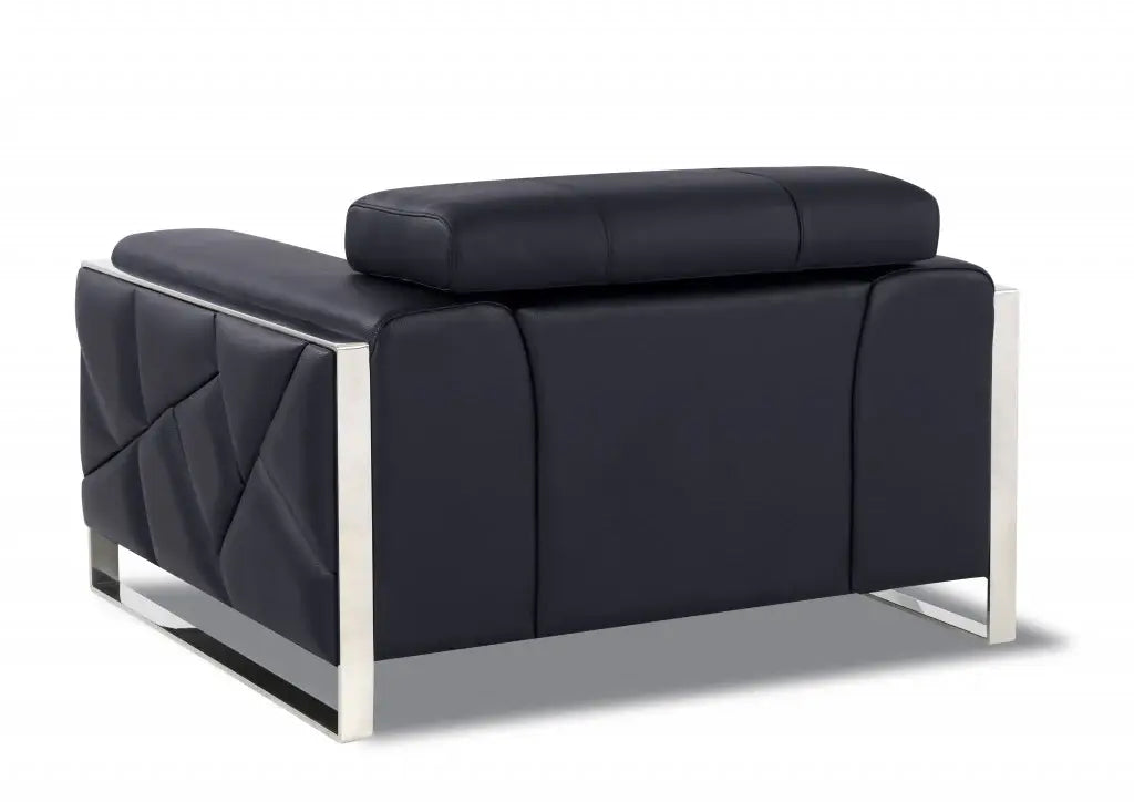 48" Black And Silver Italian Leather Club Chair - Homeroots - Flyclothing LLC