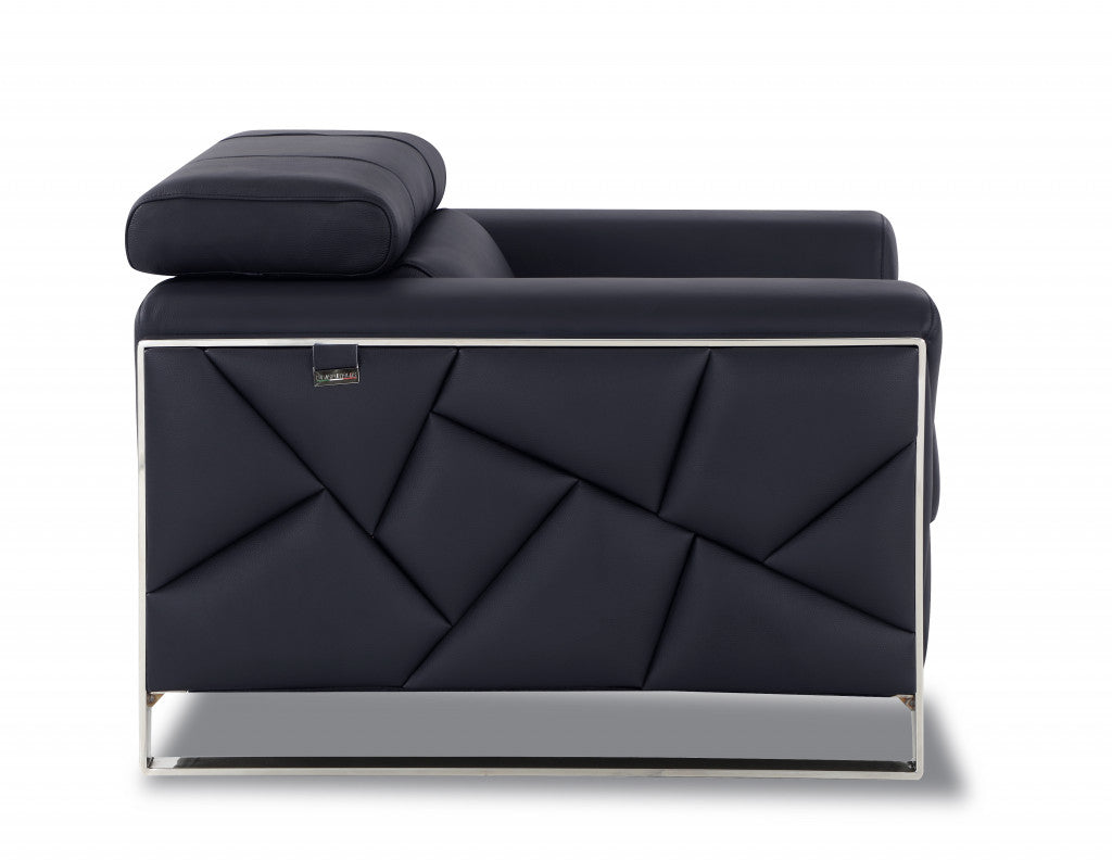 48" Black And Silver Italian Leather Club Chair - Homeroots - Flyclothing LLC