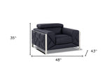 48" Black And Silver Italian Leather Club Chair - Homeroots - Flyclothing LLC