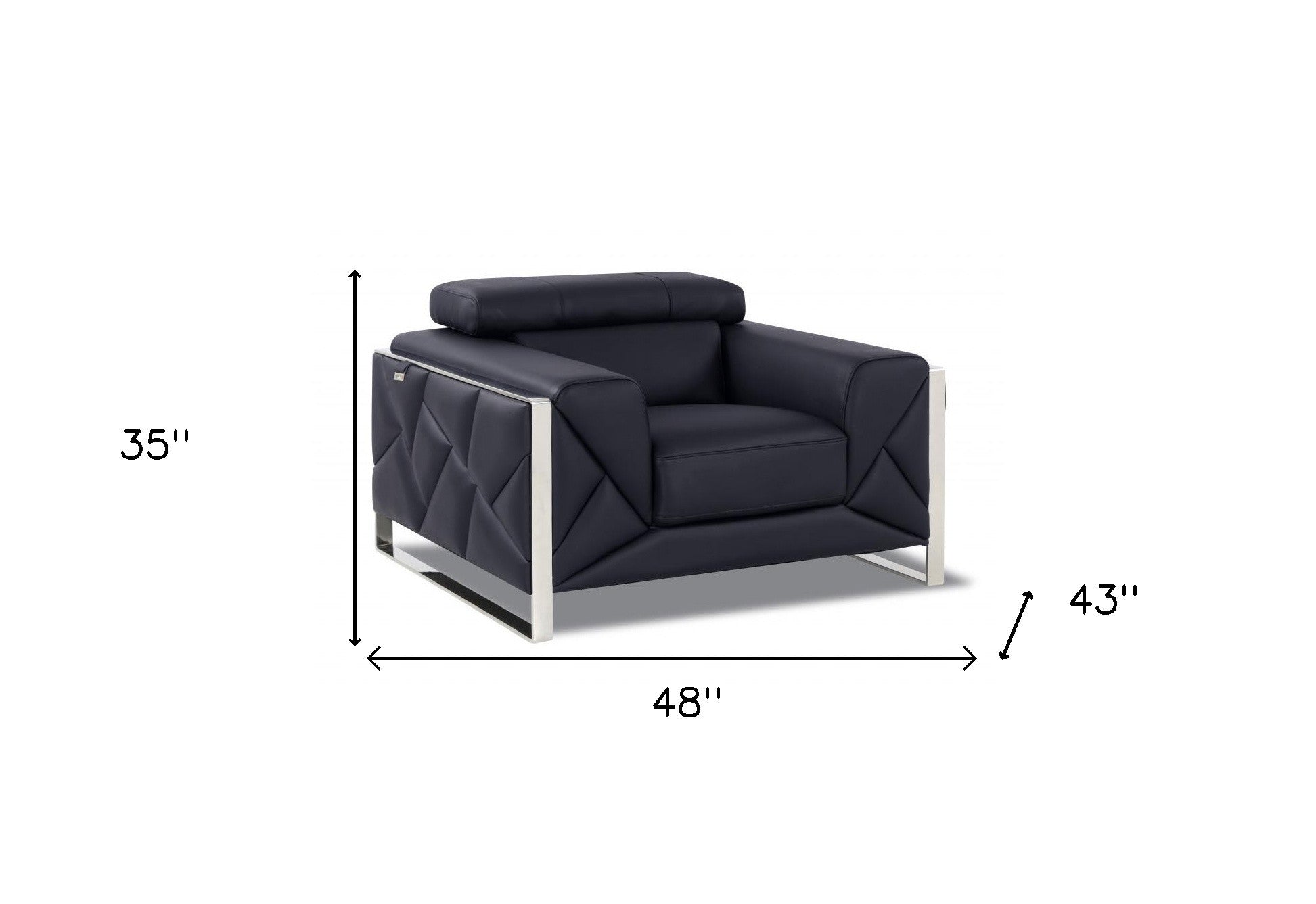 48" Black And Silver Italian Leather Club Chair - Homeroots - Flyclothing LLC