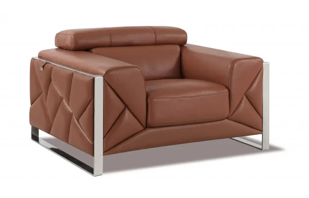 Mod Terra Cotta Leather and Chrome Deco Accent Chair - Homeroots - Flyclothing LLC