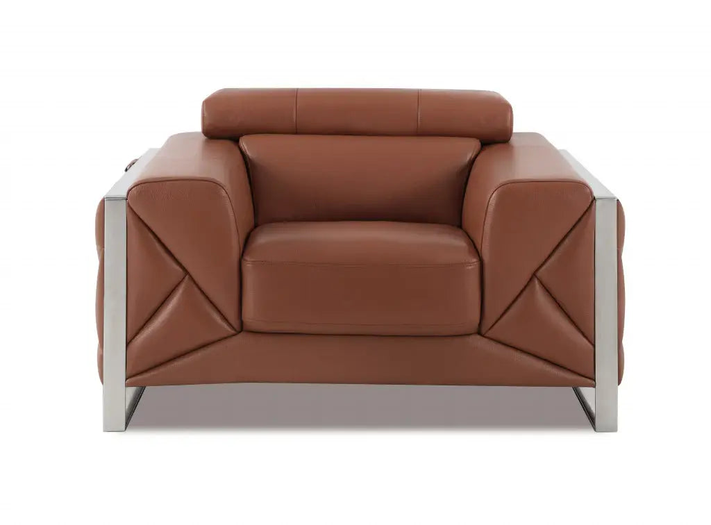 Mod Terra Cotta Leather and Chrome Deco Accent Chair - Homeroots - Flyclothing LLC