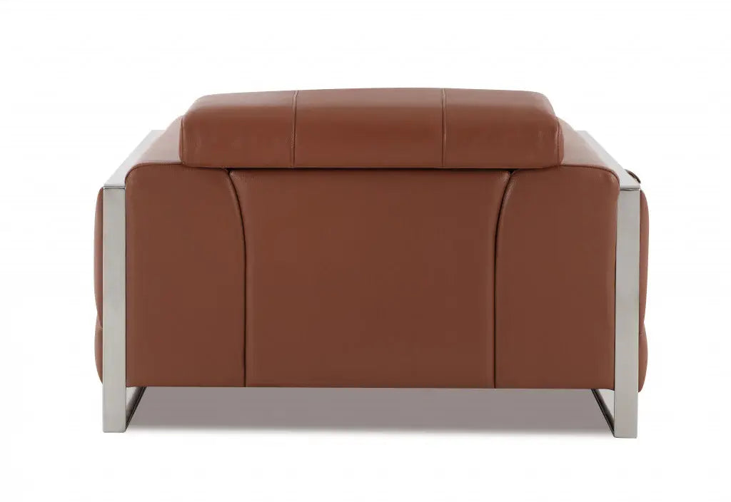 Mod Terra Cotta Leather and Chrome Deco Accent Chair - Homeroots - Flyclothing LLC