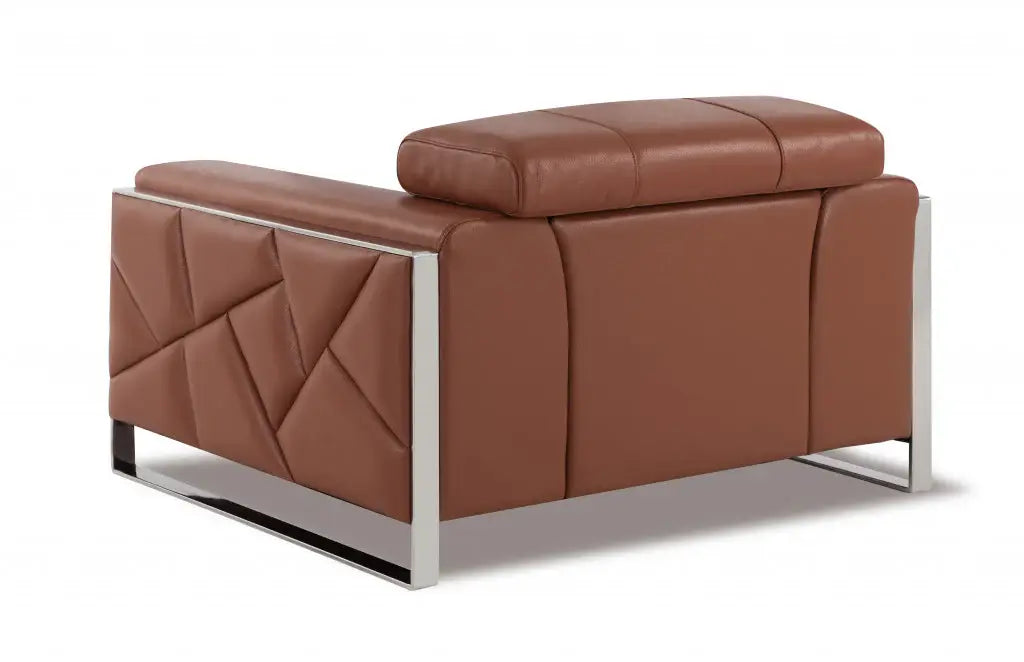 Mod Terra Cotta Leather and Chrome Deco Accent Chair - Homeroots - Flyclothing LLC