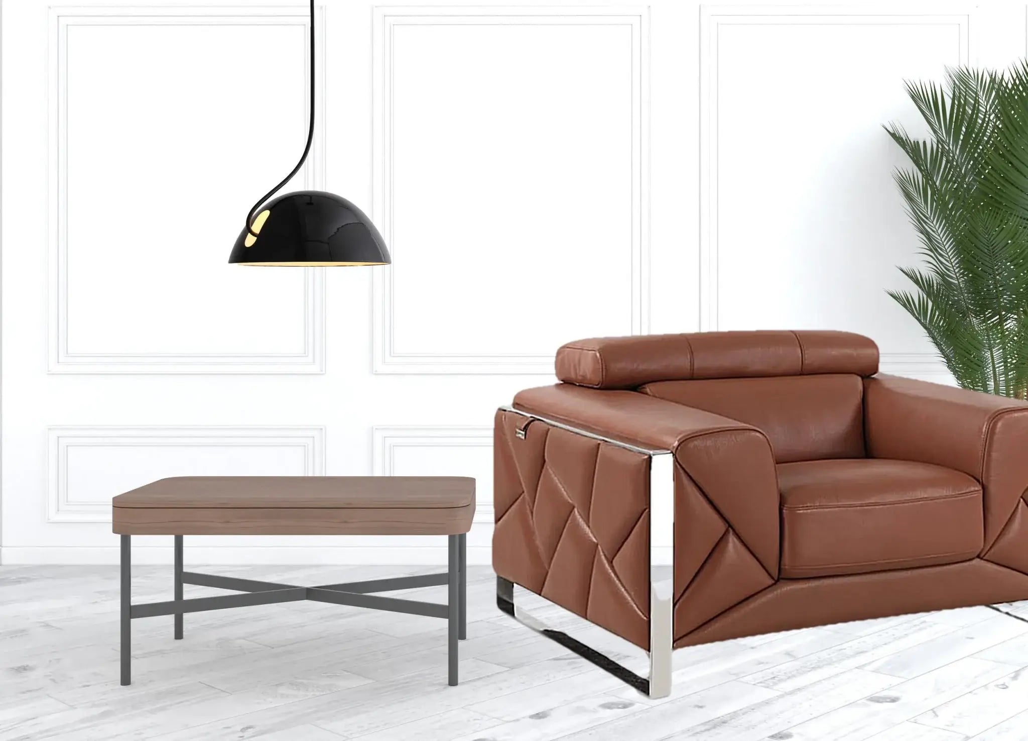 Mod Terra Cotta Leather and Chrome Deco Accent Chair - Homeroots - Flyclothing LLC