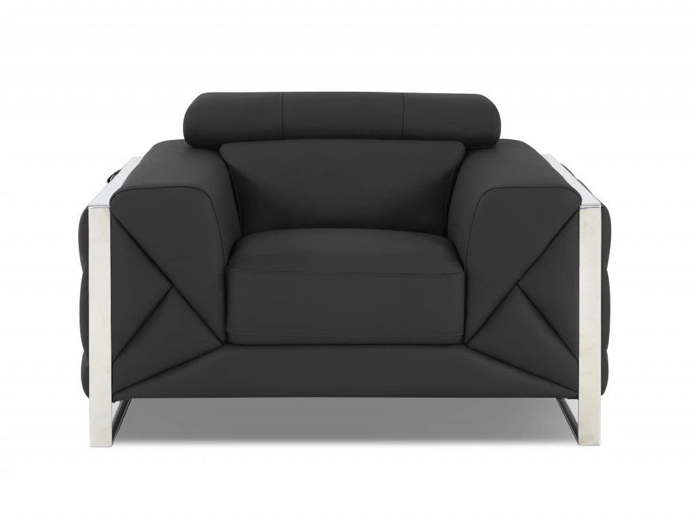 Mod Charcoal Gray Leather and Chrome Deco Accent Chair - Homeroots