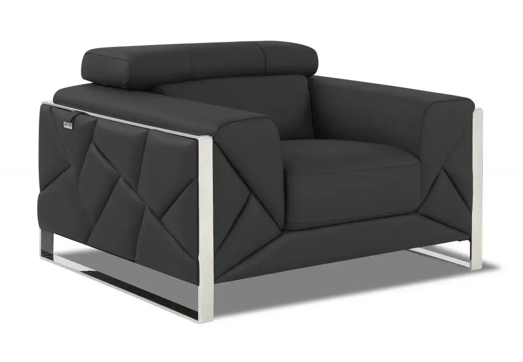 Mod Charcoal Gray Leather and Chrome Deco Accent Chair - Homeroots - Flyclothing LLC