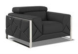 Mod Charcoal Gray Leather and Chrome Deco Accent Chair - Homeroots