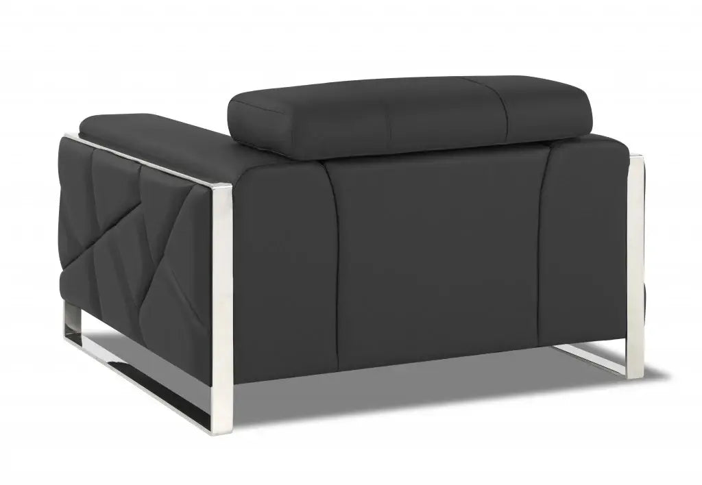 Mod Charcoal Gray Leather and Chrome Deco Accent Chair - Homeroots - Flyclothing LLC