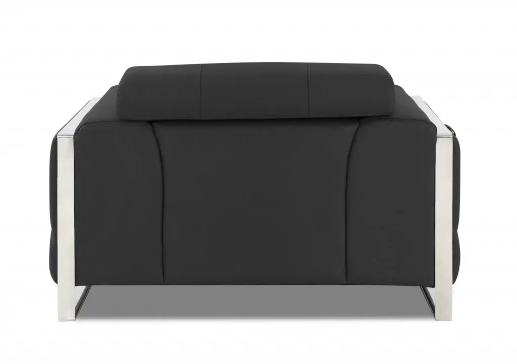 Mod Charcoal Gray Leather and Chrome Deco Accent Chair - Homeroots - Flyclothing LLC