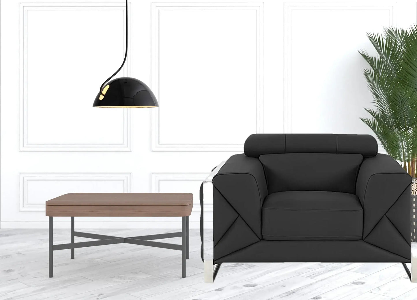 Mod Charcoal Gray Leather and Chrome Deco Accent Chair - Homeroots - Flyclothing LLC