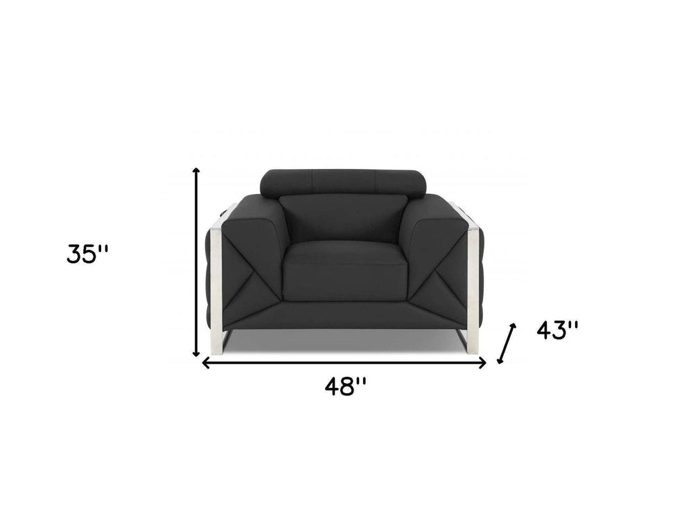 Mod Charcoal Gray Leather and Chrome Deco Accent Chair - Homeroots - Flyclothing LLC