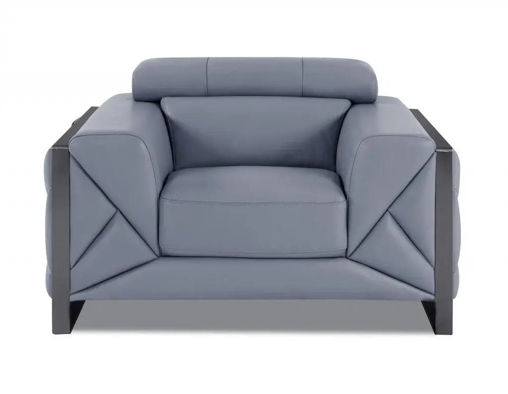 Mod Slate Blue Leather and Chrome Deco Accent Chair - Homeroots - Flyclothing LLC