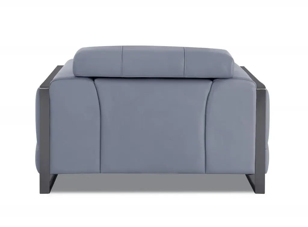 Mod Slate Blue Leather and Chrome Deco Accent Chair - Homeroots - Flyclothing LLC
