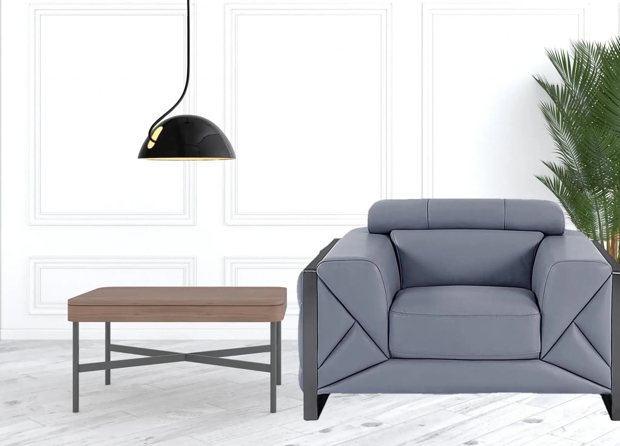 Mod Slate Blue Leather and Chrome Deco Accent Chair - Homeroots - Flyclothing LLC