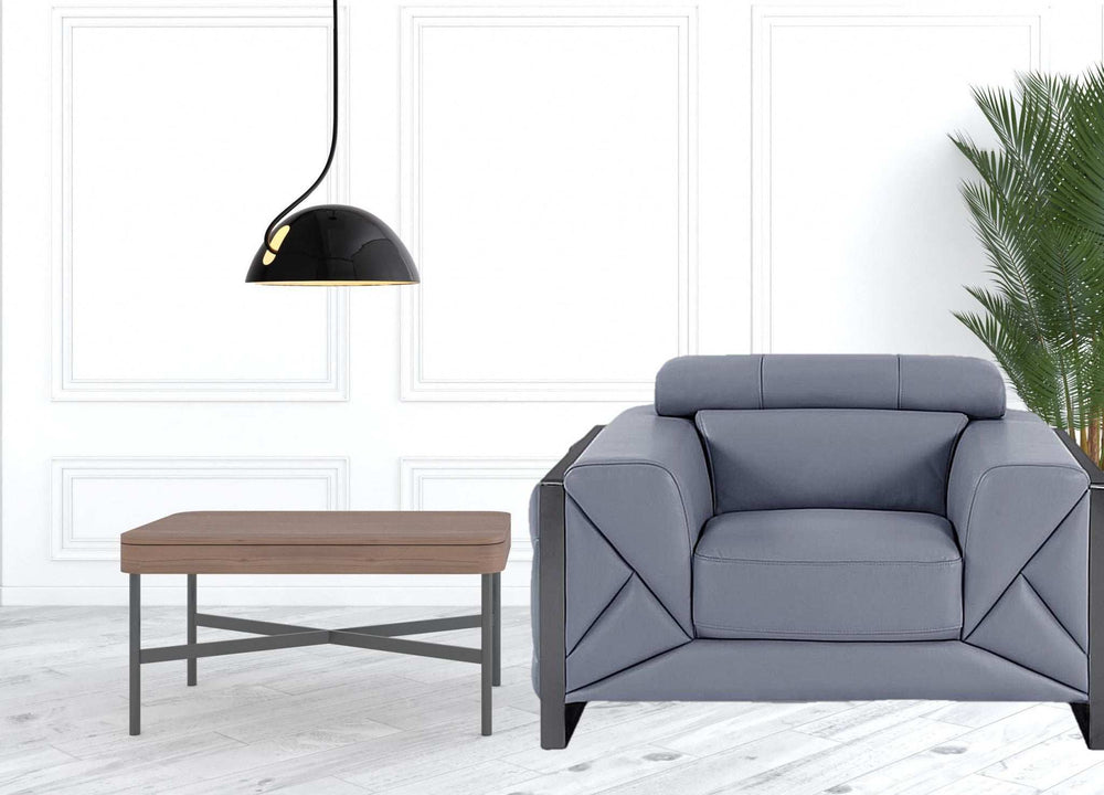 Mod Slate Blue Leather and Chrome Deco Accent Chair - Homeroots - Flyclothing LLC