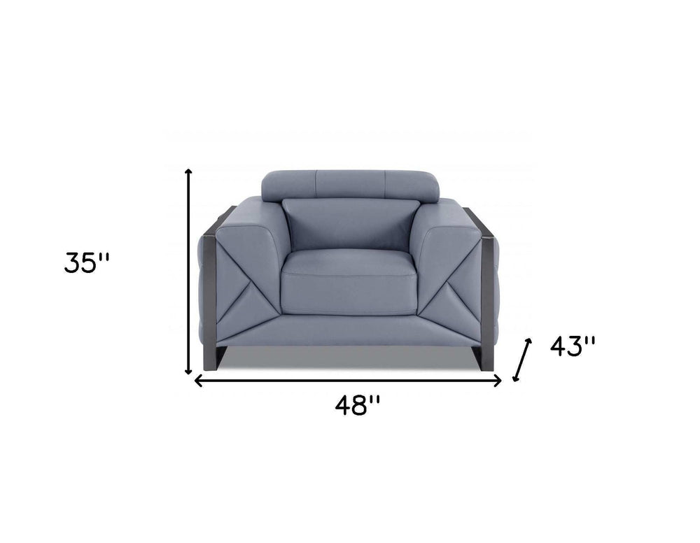 Mod Slate Blue Leather and Chrome Deco Accent Chair - Homeroots - Flyclothing LLC