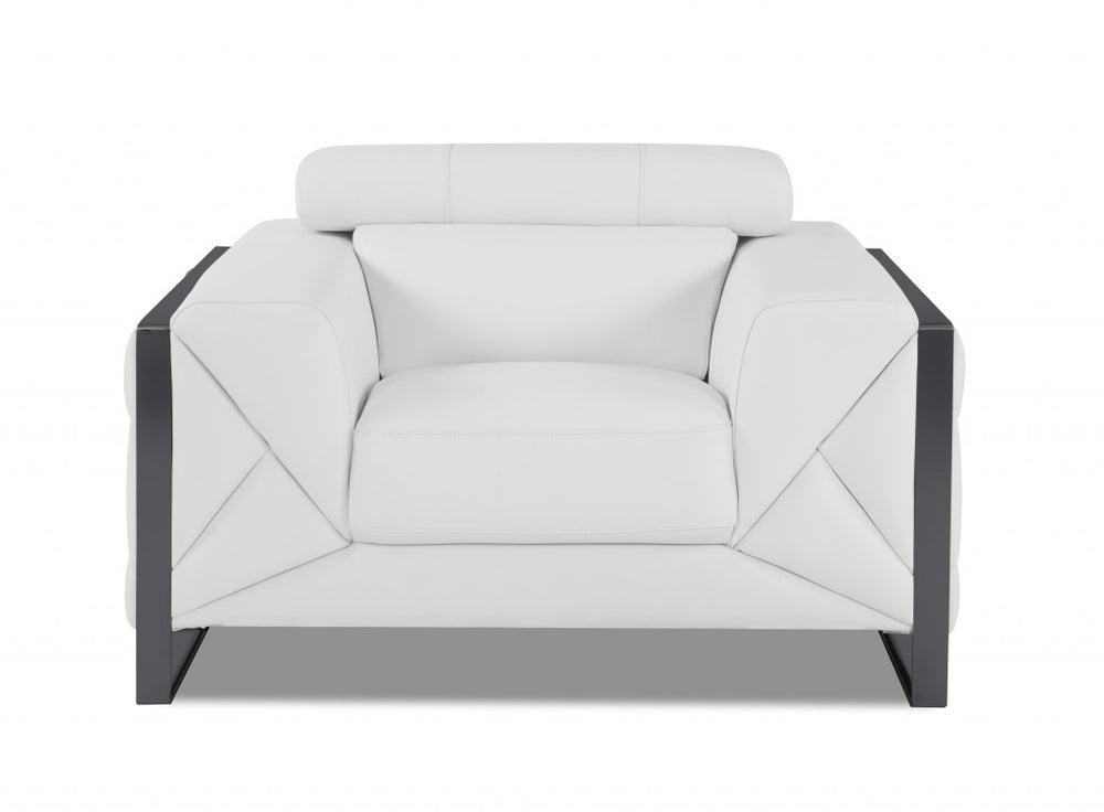 Mod Winter White Leather and Chrome Deco Accent Chair - Homeroots