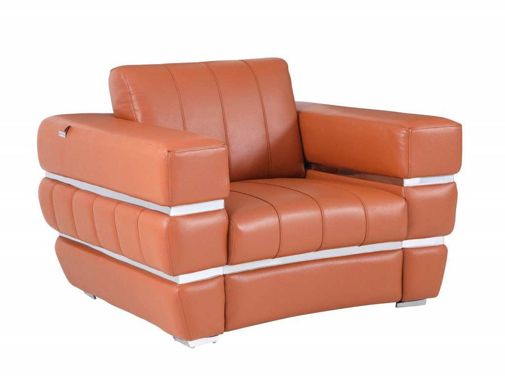 Terra Cotta Stripe Top Grade Italian Leather Chair - Homeroots - Flyclothing LLC