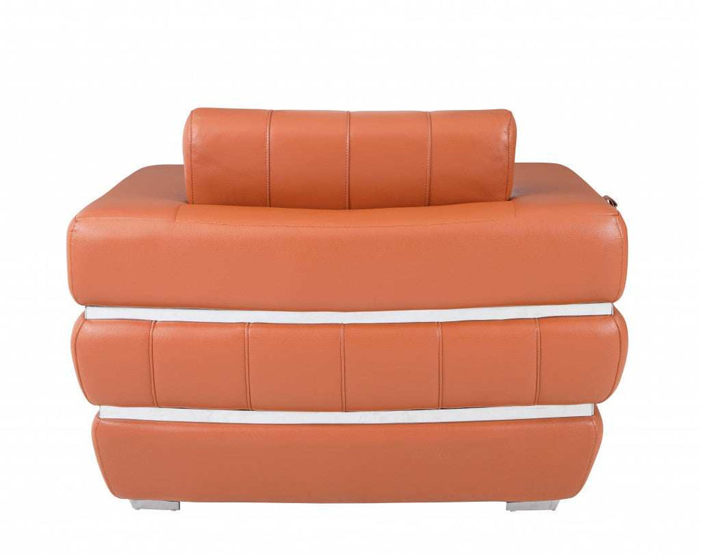 Terra Cotta Stripe Top Grade Italian Leather Chair - Homeroots - Flyclothing LLC