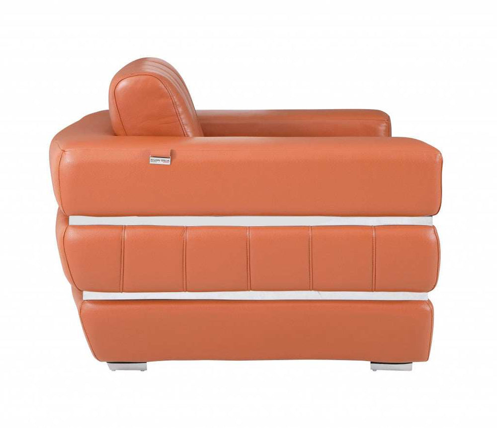 Terra Cotta Stripe Top Grade Italian Leather Chair - Homeroots - Flyclothing LLC