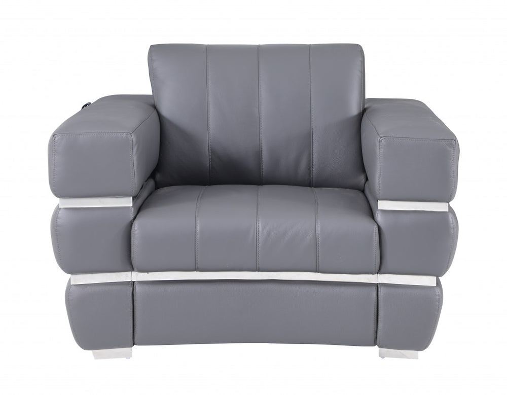 Charcoal Gray Stripe Top Grade Italian Leather Chair - Homeroots