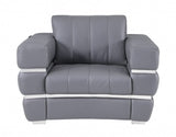 Charcoal Gray Stripe Top Grade Italian Leather Chair - Homeroots