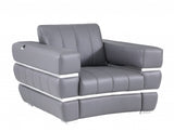 Charcoal Gray Stripe Top Grade Italian Leather Chair - Homeroots