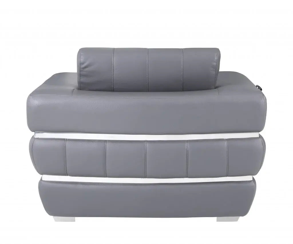 Charcoal Gray Stripe Top Grade Italian Leather Chair - Homeroots - Flyclothing LLC
