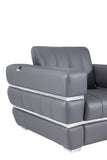 Charcoal Gray Stripe Top Grade Italian Leather Chair - Homeroots - Flyclothing LLC